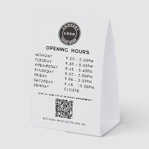 Business Logo QR Code Opening Hours Table Tent