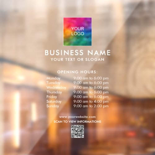 Business Logo QR Code Opening Hours Template Window Cling