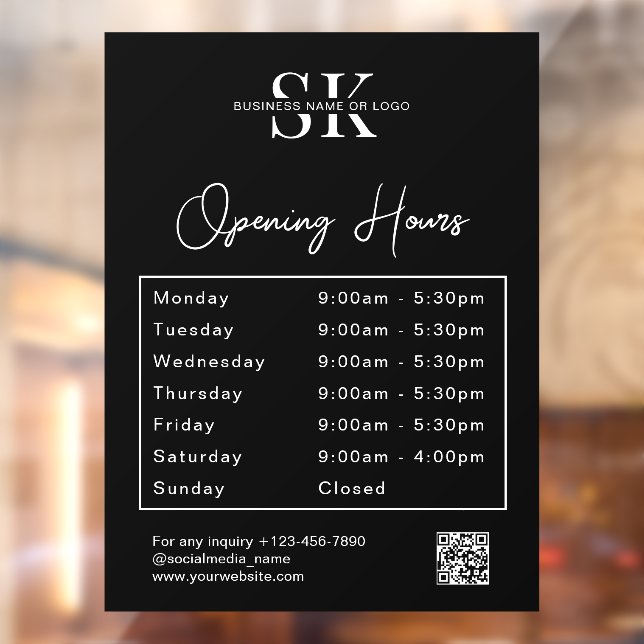 Business Logo Qr Code Opening Times Hours Window Cling (Sheet 2)