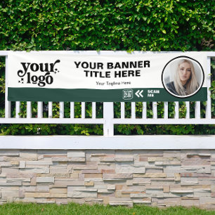 Business Logo QR Code Photo Indoor Outdoor Green Banner