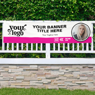 Business Logo QR Code Photo Indoor Outdoor Pink Banner