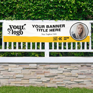Business Logo QR Code Photo Indoor Outdoor Yellow Banner