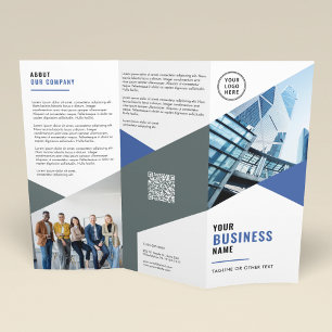 Business Logo QR Code Photos Promotional Tri-Fold Brochure