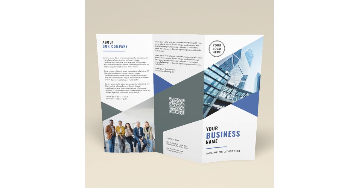 Business Logo QR Code Photos Promotional Tri-Fold Brochure | Zazzle