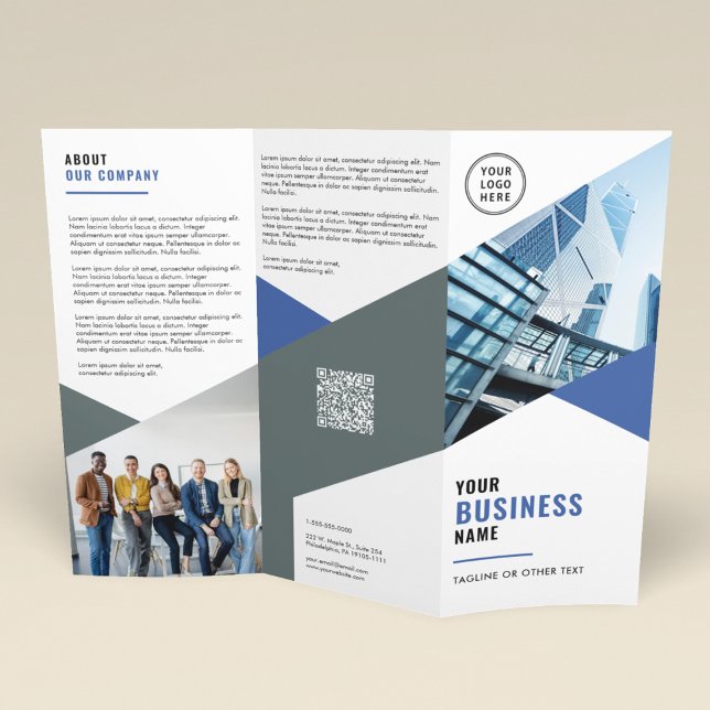 Business Logo QR Code Photos Promotional Tri-Fold Brochure (Creator Uploaded)