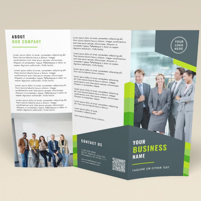 Business Logo QR Code Photos Promotional Tri-Fold Brochure (Creator Uploaded)