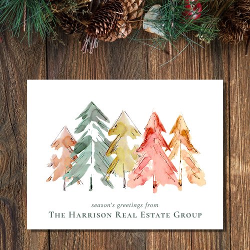 Business Logo QR Code Pine Trees Christmas Holiday Postcard