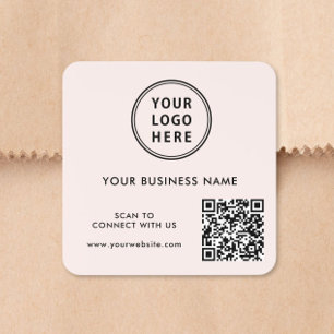 Business Logo QR Code Pink Square Sticker