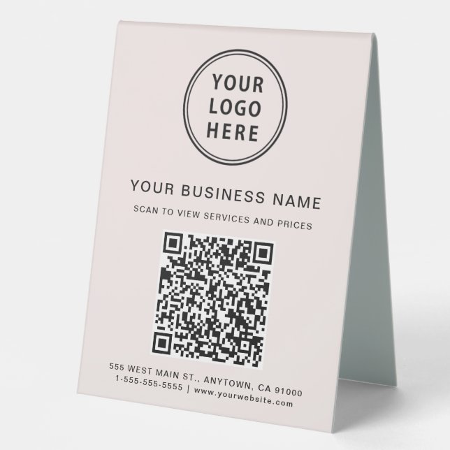 Business Logo QR Code Pink Table Tent (Front)
