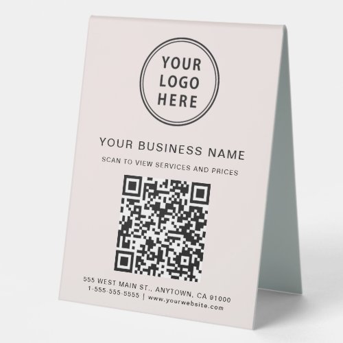 Business Logo QR Code Pink Table Tent Sign