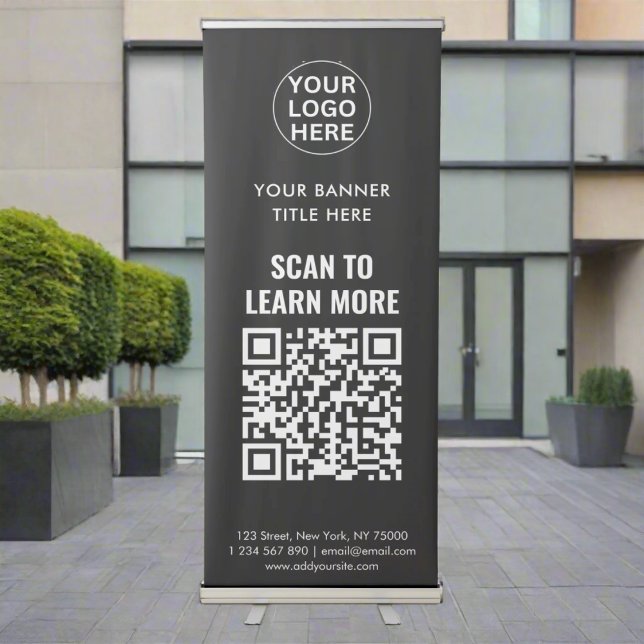 Business Logo & QR Code Professional Black & White Retractable Banner (Creator Uploaded)