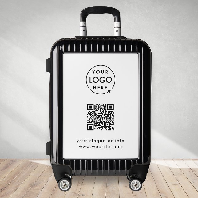 Business Logo | QR Code Professional Minimal White Luggage (Minimal company branded luggage for small business gifting, travel events & promotional swag.)