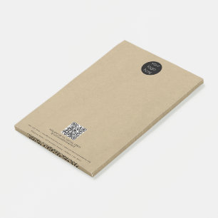 Business Logo QR Code Promotional Rustic Kraft Post-it Notes