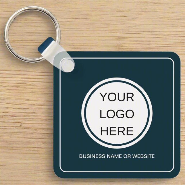 Business Logo QR Code Promotional Swag Navy Blue  Keychain (Creator Uploaded)