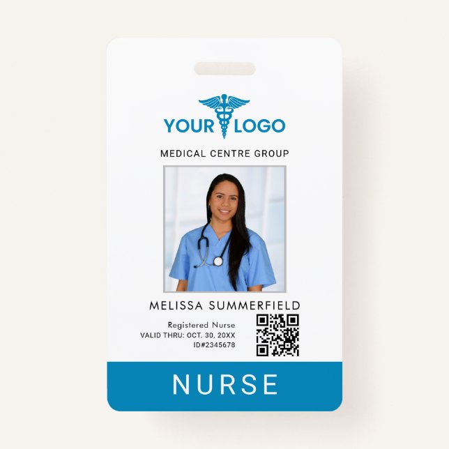 Business Logo QR Code Registered Nurse Photo ID  Badge (Front)