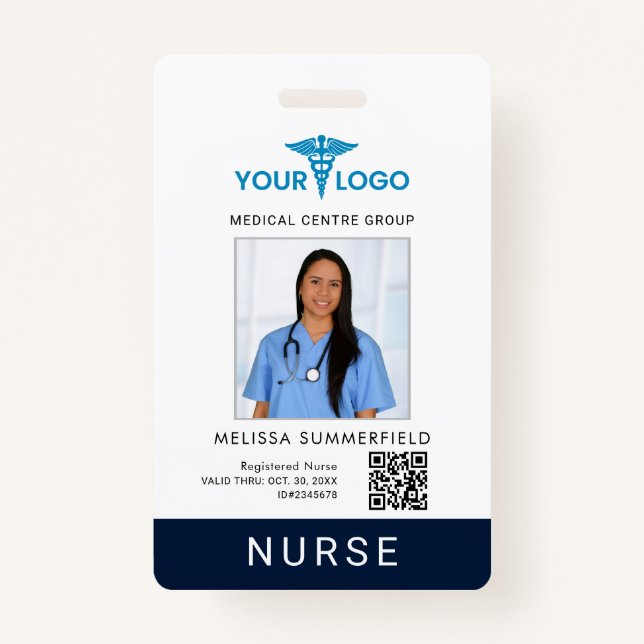 Business Logo QR Code Registered Nurse Photo ID Badge (Front)