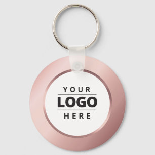 Business Logo QR Code Rose Gold Employee Keychain