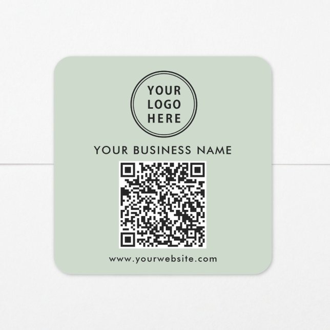 Business Logo QR Code Sage Green Square Sticker (Business Logo QR Code Sage Green Square Sticker)