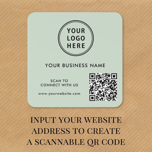 Business Logo QR Code Sage Green Square Sticker (Creator Uploaded)