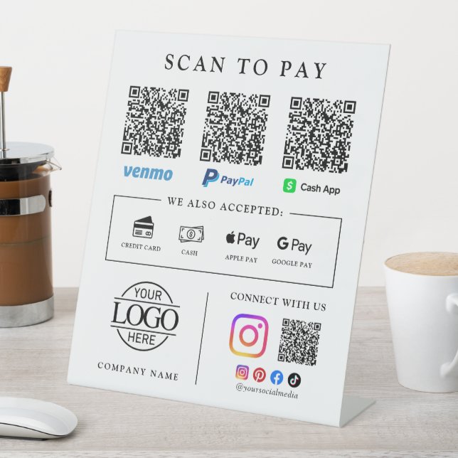  Business Logo Qr Code Scan To Pay Tabletop Sign (In SItu)