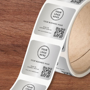 Business Logo QR Code Silver Square Sticker