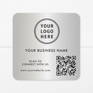 Business Logo QR Code Silver Square Sticker