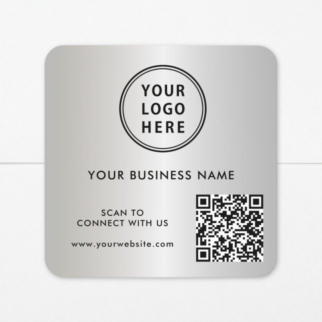 Business Logo QR Code Silver Square Sticker (Creator Uploaded)