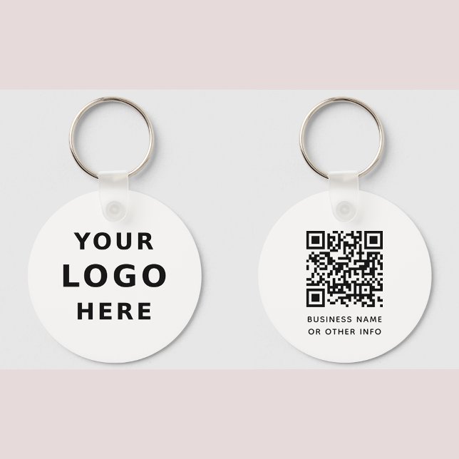 Business Logo & QR Code Simple Minimalist Round Keychain (Creator Uploaded)