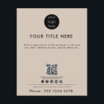 Business Logo QR Code Social Media Beige Flyer<br><div class="desc">A minimalist simple business beige flyer that allows you to customize your business logo, business title, business description, business social media handle, business QR code scannable website link, business contact details etc. A perfect business flyer template for all types of businesses. Customize this professional business flyer and make it your...</div>
