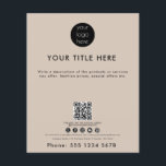 Business Logo QR Code Social Media Beige Flyer<br><div class="desc">A minimalist simple business beige flyer that allows you to customize your business logo, business title, business description, business social media handle, business QR code scannable website link, business contact details etc. A perfect business flyer template for all types of businesses. Customize this professional business flyer and make it your...</div>