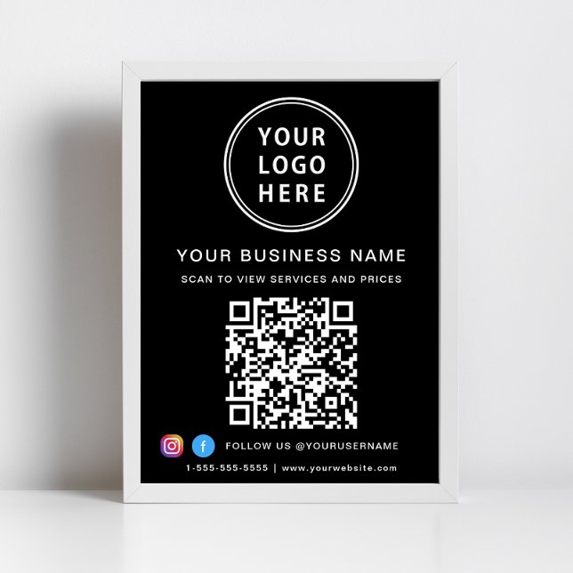 Business Logo QR Code Social Media Black Poster (Creator Uploaded)