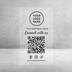 Business Logo QR Code Social Media Connect With Us Clear Business Cards