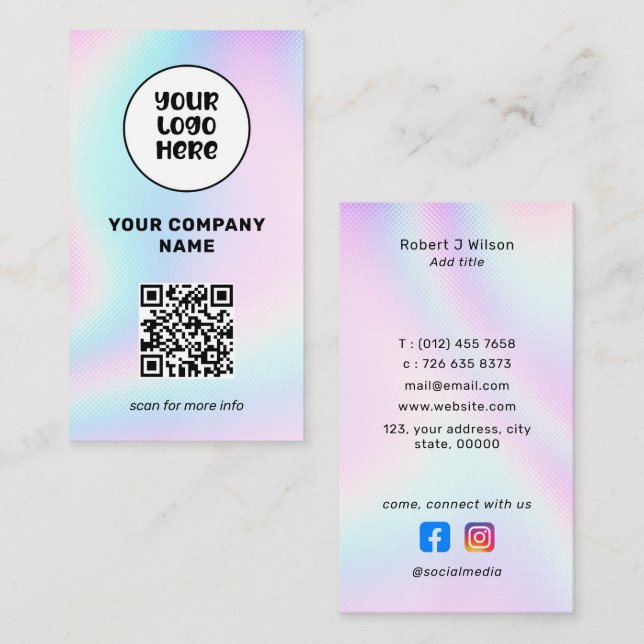 Business Logo QR Code Social Media Holographic Card (Front/Back)