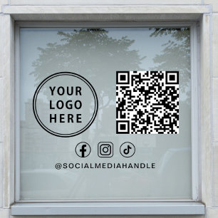 Business Logo QR Code Social Media Horizontal Window Cling