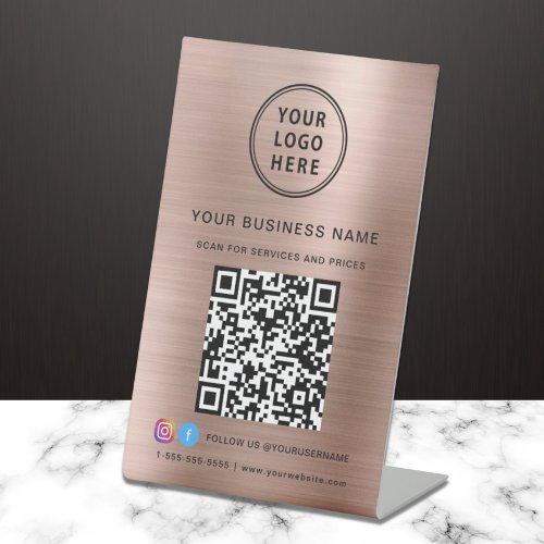 Business Logo QR Code Social Media Rose Gold Pedestal Sign