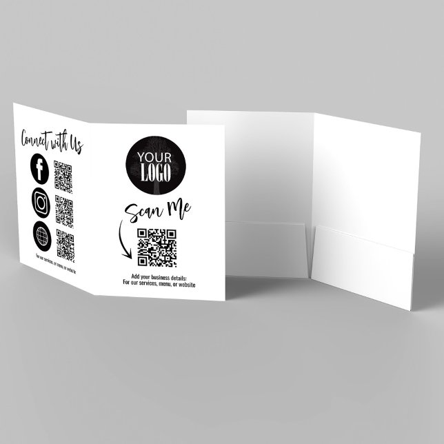 Business Logo QR Code Social Media Simple Pocket Folder (Business add your logo QR code and social media folder.)