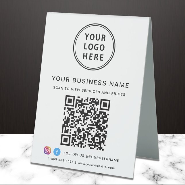 Business Logo QR Code Social Media Table Tent (Creator Uploaded)