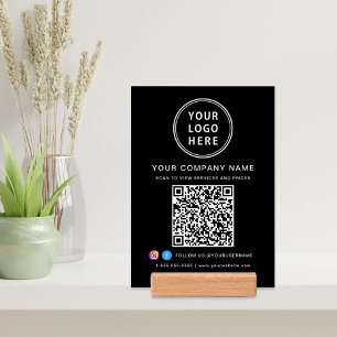 Business Logo QR Code Social Media Tabletop Sign Holder