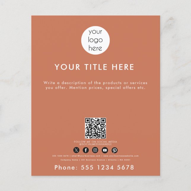 Business Logo QR Code Social Media Terracotta Flyer (Front)