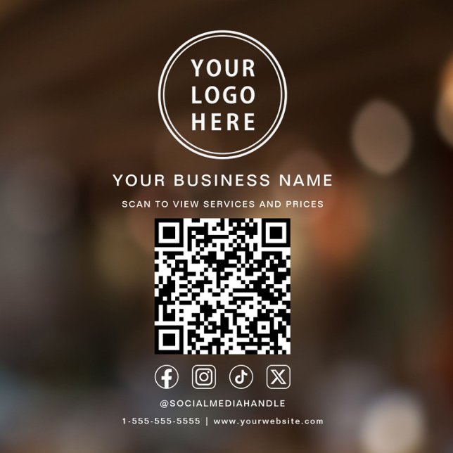 Business Logo QR Code Social Media White Lettering Window Cling (Business Logo QR Code Social Media White Lettering Window Cling)