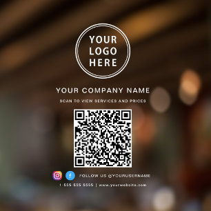Business Logo QR Code Social Media White Window Cling