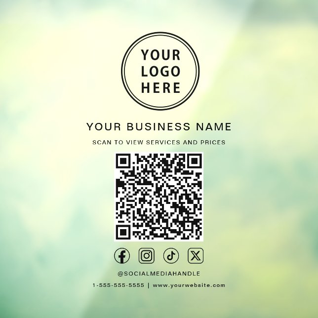 Business Logo QR Code Social Media Window Cling (Sheet 3)