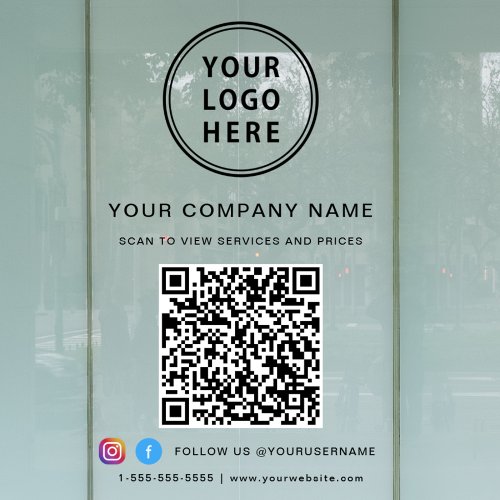 Business Logo QR Code Social Media Window Cling