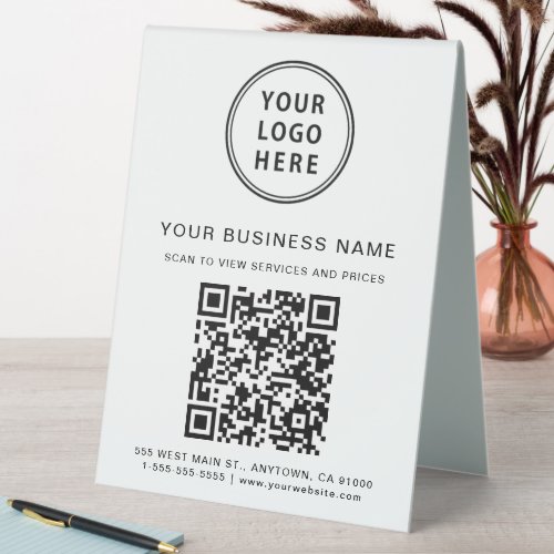 Business Logo QR Code Table Tent Sign