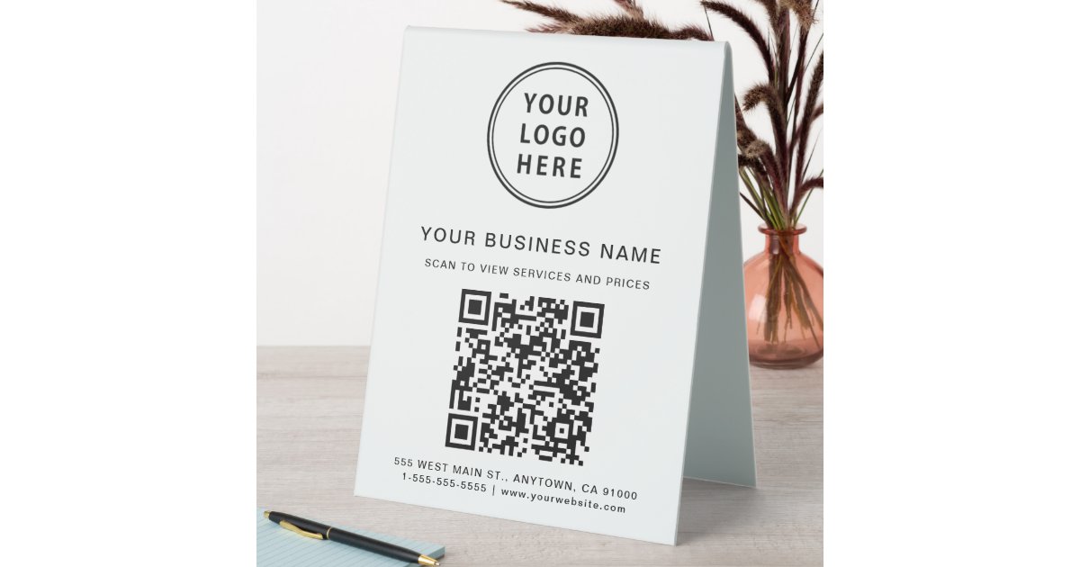 Business Logo QR Code Table Tent Sign | Zazzle