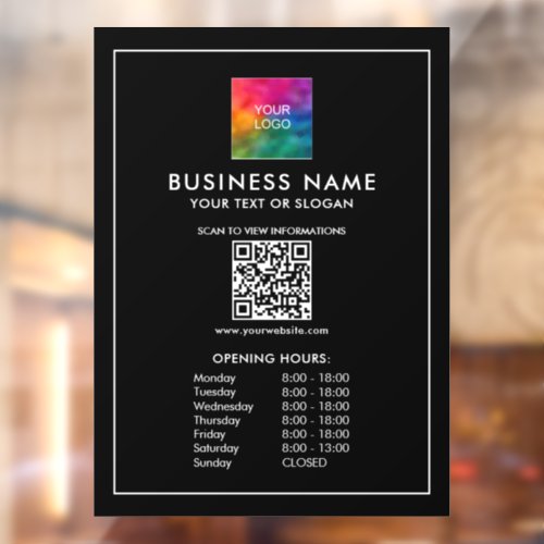 Business Logo QR Code Template Opening Hours  Window Cling