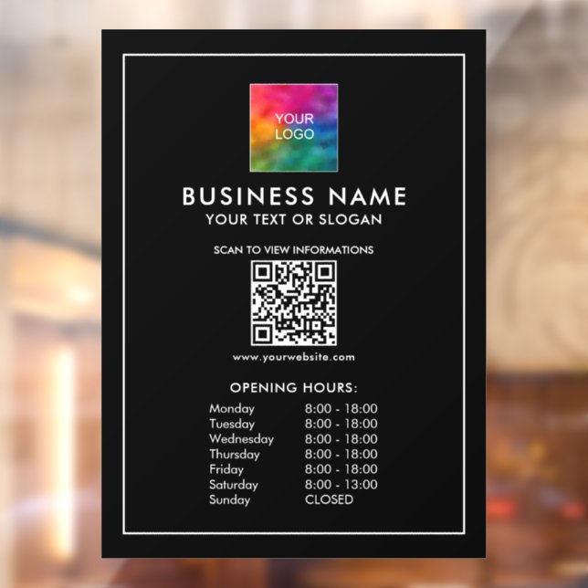 Business Logo QR Code Template Opening Hours  Window Cling (Sheet 2)