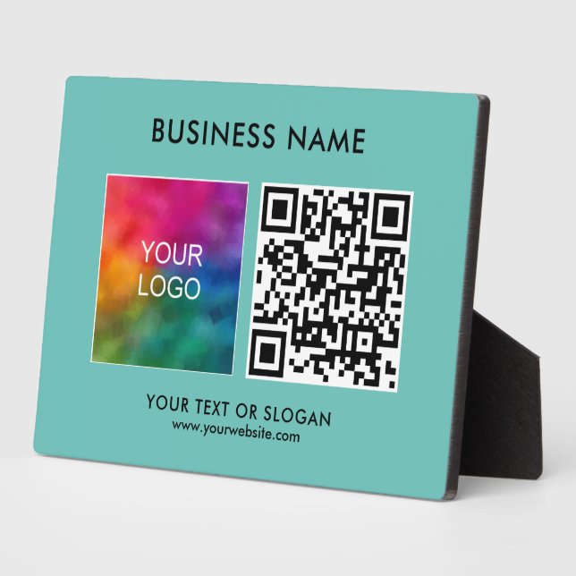 Business Logo QR Code Template Teal Blue Green Plaque (Side)