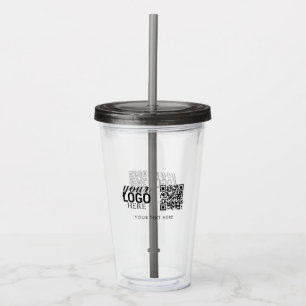 Business Logo QR Code & Text Customer Gifts Acrylic Tumbler