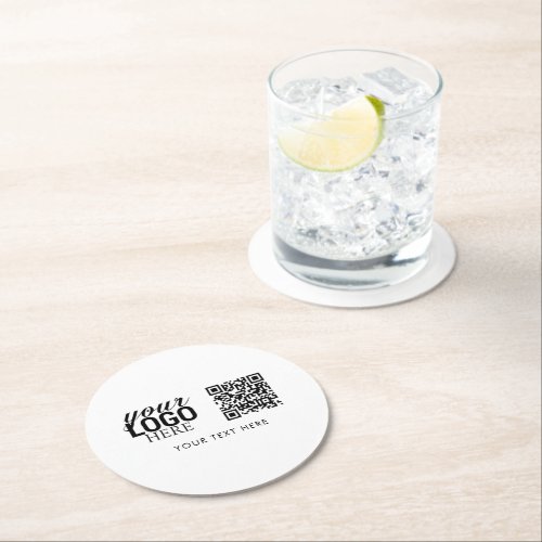 Business Logo QR Code  Text Customer Gifts Round Paper Coaster